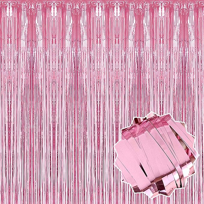 6 Pack Pink Foil Fringe Curtains Backdrop, 3.28 x 9.8 Ft Metallic Streamers Tinsel Curtains Background for Photo Booth, Birthday, Halloween, Christmas, Thanksgiving, New Year Party Decorations