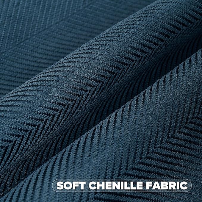 FUTEI Navy Blue Chenille Throw Pillow Covers 12x20 Inch Set of 2,Soft Wide Chevron Textured Lumbar Pillow Cases,Farmhouse Home Decor for Couch Bed Living Room