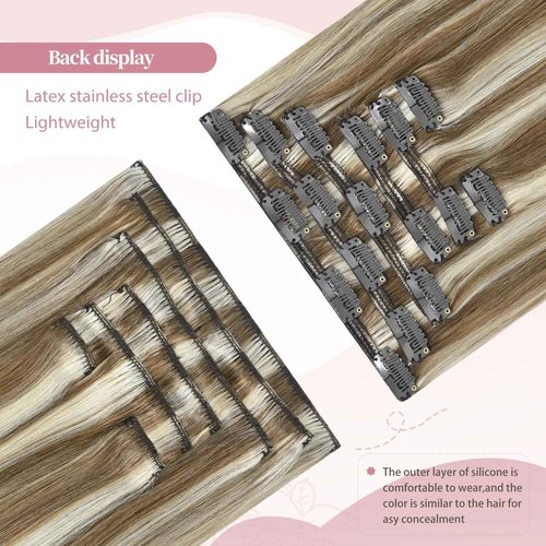 HUAYI Clip In Hair Extensions - Ash Blonde Mixed Platinum Blonde 120g 22 Inch, Real Human Hair Extensions for Women, Premium Quality Hair Extensions Real Human Hair for a Natural Look