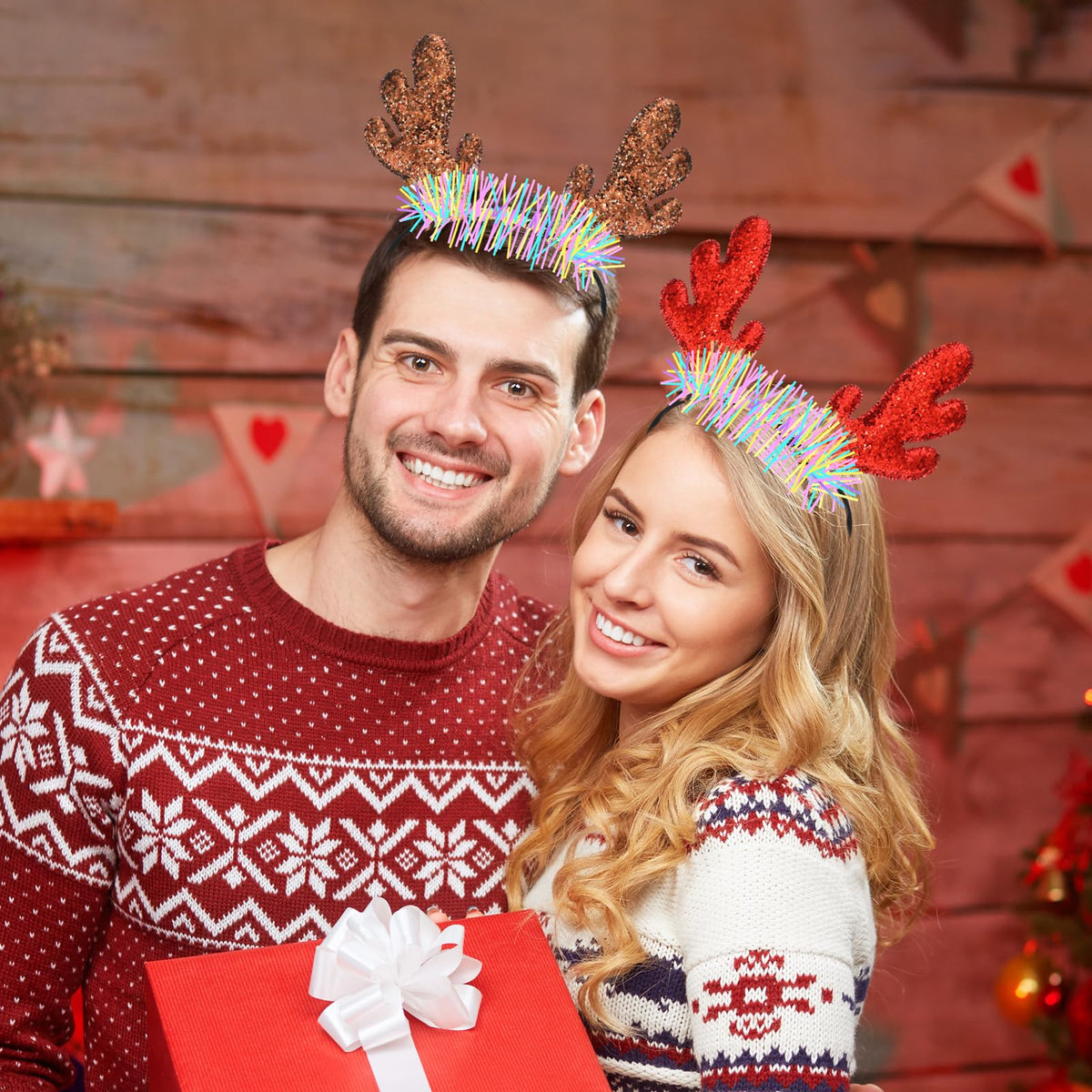 Riceshoot 30 Pcs Christmas Reindeer Antlers Headband Bulk Deer Antlers Headbands with Ears Deer Costume for Women Halloween Party Favors Supplies