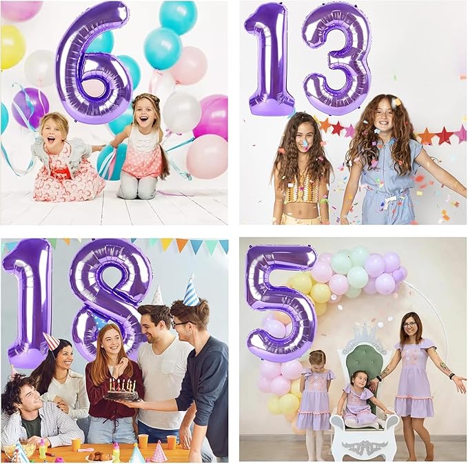 Purple Number Balloons, 40 Inch Purple Balloon 9.9 Helium Balloon 9th Birthday for 9 Years Birthday Decoration Children Girls Boys
