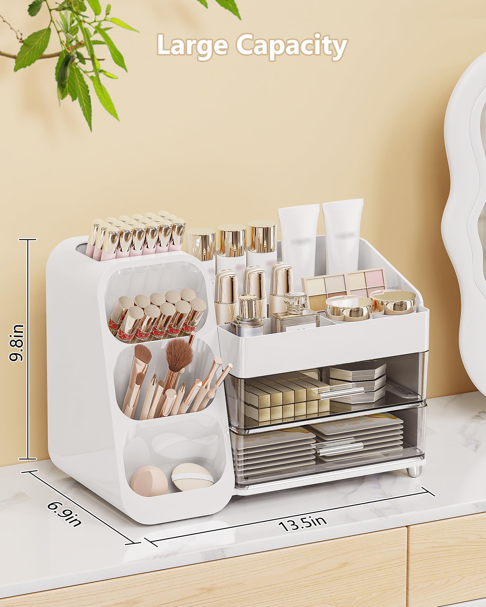Anylady Large Capacity Makeup Organizer Countertop with Makeup Brush Holder for Vanity, Thickened Material, Bathroom Countertop Organizer Skin Care Perfumes Storage, Teen Girl Gifts for 13-25 Year