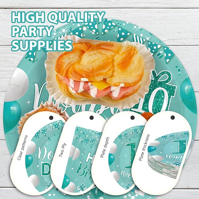 168Pcs 10th Teal and Silver Birthday Party Decorations Double Digits Theme Plates and Napkins Cups Forks Tableware Sets for Boys Girls Green Silver 10 Years Old Birthday Party Supplies Serves 24