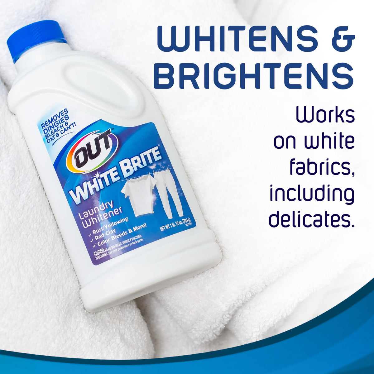 OUT White Brite Laundry Whitener Bleach Alternative, Stain Remover Detergent Booster Powder for Clothes, 4 Pound 12 Ounce Bottle