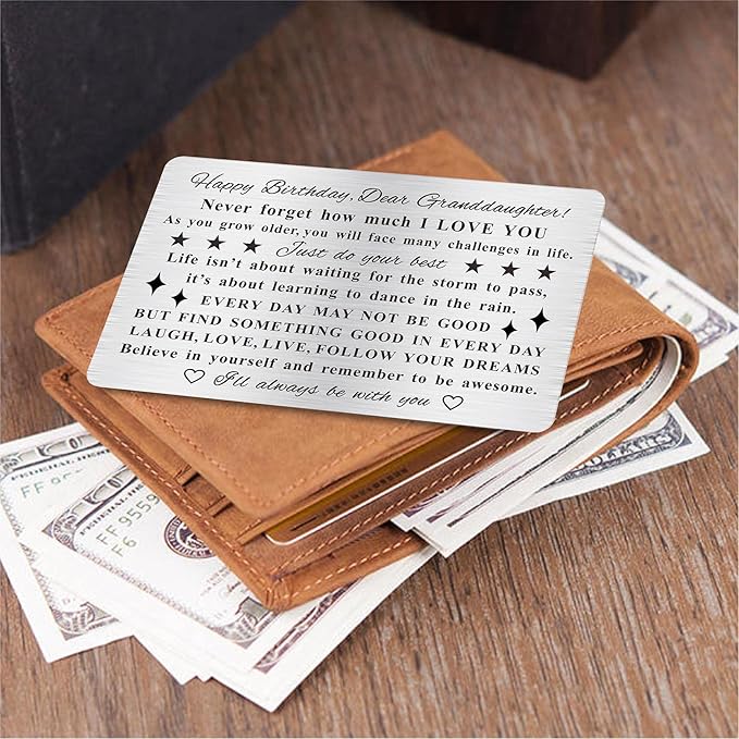 Granddaughter Birthday Card, Adult Granddaughter Bday Gift, Engraved Wallet Card