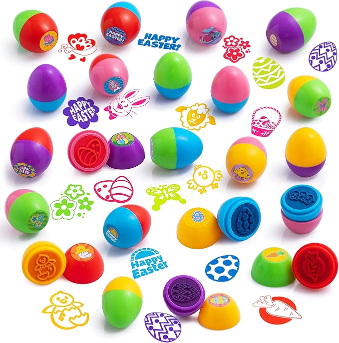 JOYIN 24 Pcs Easter Egg Stampers Toys for Easter Eggs Hunt Game, Basket Stuffers Fillers, Kids Gifts, Party Favor, Self Inking Stamp for Classroom Prize Supplies