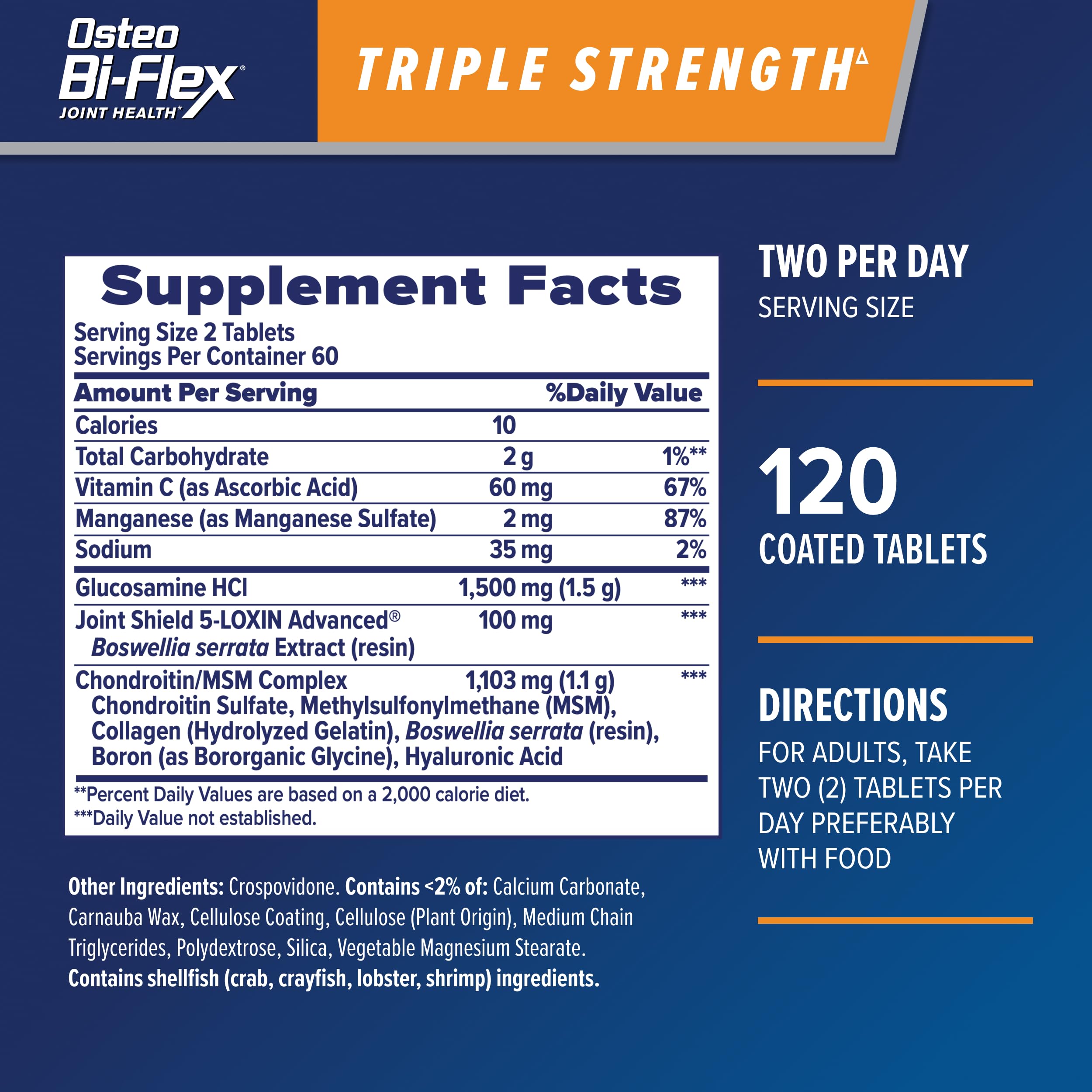 Osteo Bi-Flex Triple Strength Glucosamine Chondroitin Supplement, Improve Joint Function, Strength, Flexibility, Mobility 120 Coated Tablets