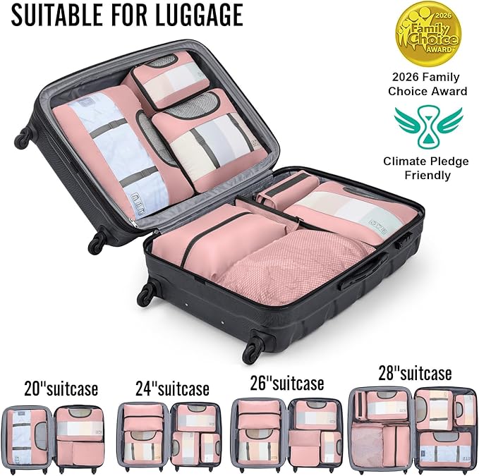 Veken 8 Set Packing Cubes for Travel Essentials, Suitcase Organizer Bags in 4 Sizes, Carry-On Luggage Accessories with Large Laundry Bag & Passport Holder, Must-Have for Airplane, Road Trip & Camping
