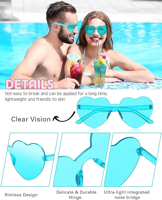 Frienda 20 Pairs Heart Shaped Sunglasses Rimless Candy Color Glasses for Women Men Party Favor