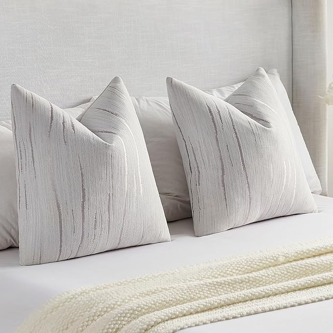FUTEI Grey Chenille Decorative Throw Pillow Covers 12x20 Inch Set of 2,Soft Embossed Striped Textured Lumbar Pillow Cases,Modern Home Decor for Couch Bed Living Room