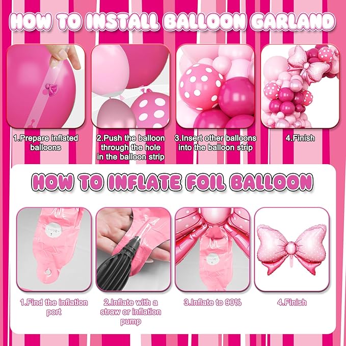 Pink 2nd Birthday Balloons Decorations, Hot Pink Rose Polka Dots Balloons Arch Kit, Huge Bow Foil Balloon, pink Number 2 Balloon Tower for Baby Shower Girls Princess 2nd Theme Party