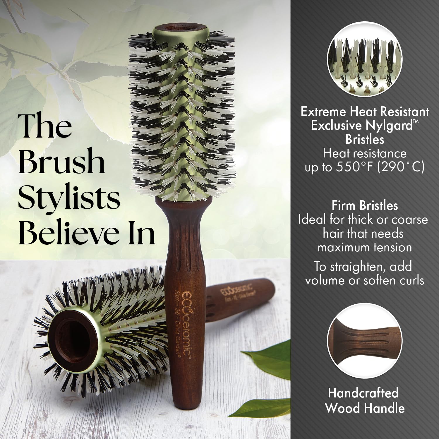 Olivia Garden Ecoceramic Firm Bristles Round Thermal Hair Brush (1 3/4")