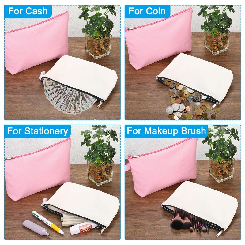 PATIKIL 10.2 x 5.5 Canvas Makeup Bags with Strap, 10 Pack Pencil Multipurpose Cosmetic Zipper Bag Case Travel Toiletry Storage Pouch Organizer for Home Office, Green
