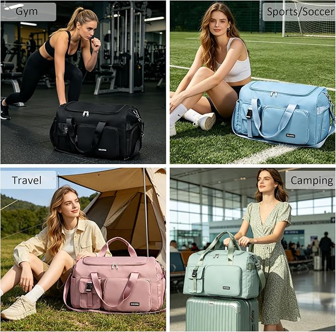 Eslcorri Gym Duffle Bag for Women Men, Sports Backpack with Wet & Shoe Compartment, Fitness Overnight Weekender Bag for Yoga, Swim, Travel (Style B, Blue)