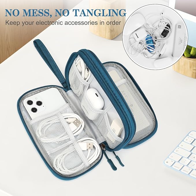 FYY Electronic Organizer, Travel Cable Organizer All-in-One Storage Bag Pouch Electronic Accessories Carry Case Portable Waterproof Double Layers for Cable, Cord, Charger, Phone, Earphone Green