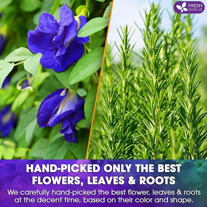 FreshDrinkUS, Clarity Calm Butterfly Pea Flower Tea – 60 Tea Bags Herbal Blend of Butterfly Pea Flower, Rosemary, Moringa, Lemongrass & Licorice Root – Caffeine-Free. Sugar-Free. Gluten-Free. Vegan