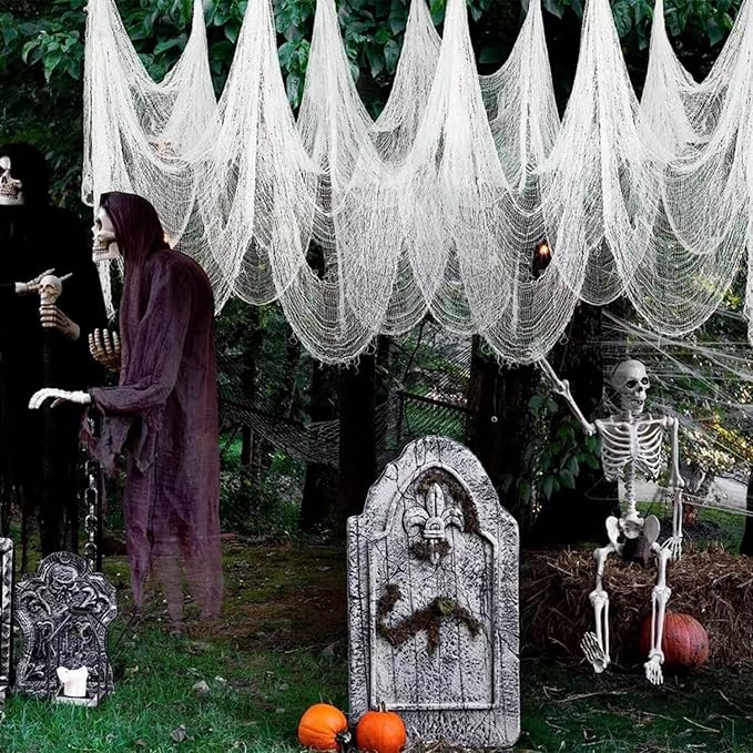 Niurui Halloween White Creepy Cloth 315 x 79 Inch Spooky Gauze Clothes Halloween Scary Decoration for Haunted Houses Party Supplies Indoor Outdoor