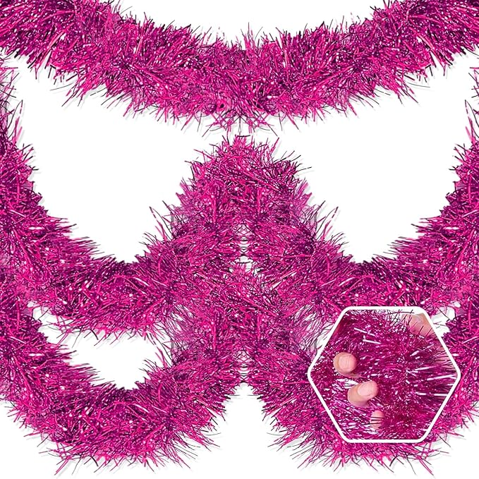 50 Feet Christmas Foil Fringe Banner Metallic Tassle Garland Metallic Backdrop Parade Floats Shiny Hanging Ceiling, Valentine's, Wedding, New Year Party Decorations(2" x 50', Rose Red)