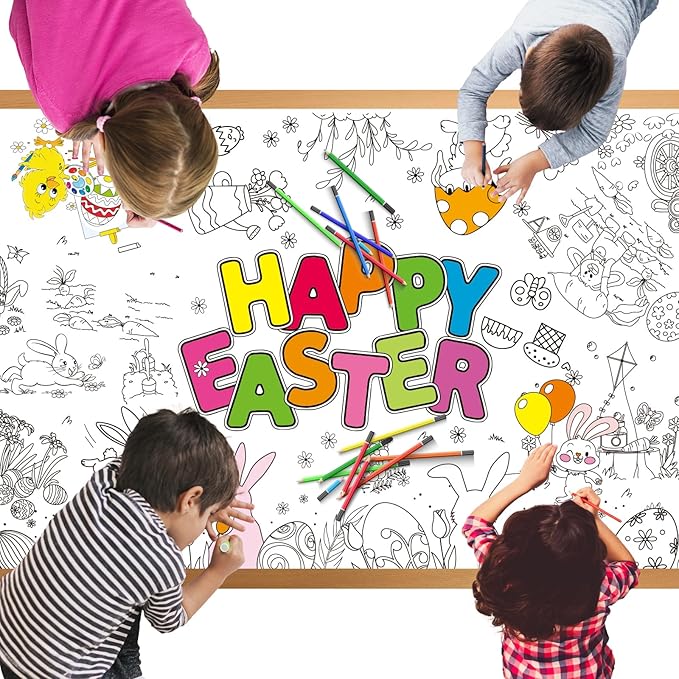 Tbsone Easter Coloring Tablecloth Poster, 72x30 Inch Spring and Easter Paper Crafts for Kids, Games Activities Party Decorations
