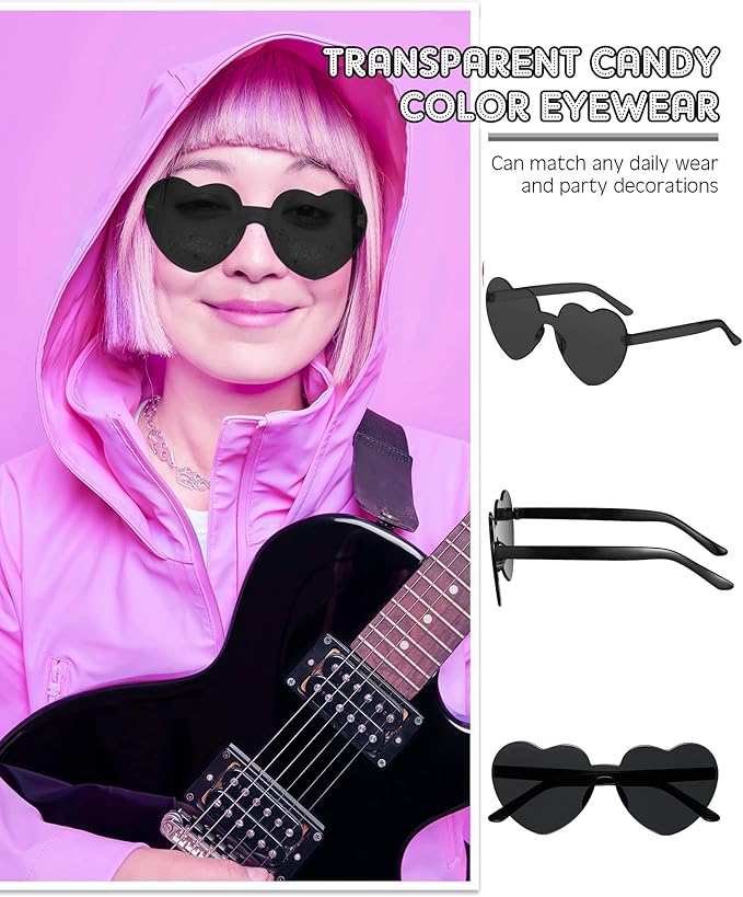 Photect 12 Pair Heart Shaped Sunglasses Neon Color Transparent Heart Glasses for Women Party Favor