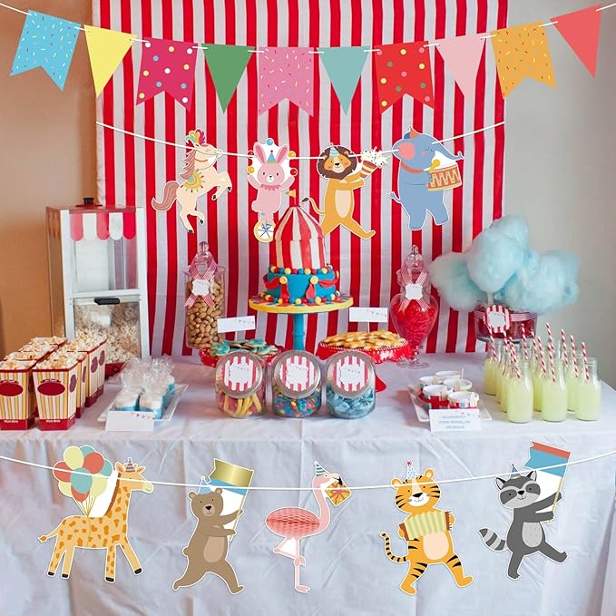 Hooqict Animal Party Banner with Colorful Pennant Banner Flag Animal Parade Birthday Decorations Happy Birthday Garland for Kids Girls Boys Zoo Carnival Circus Party Decorations Supplies