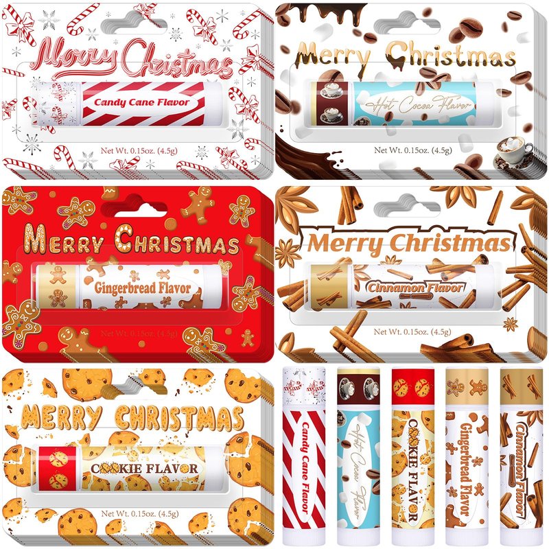 Sacubee 75 Pcs Christmas Lip Balms Bulk Peppermint Candy Flavor Lip Balm Holiday Gingerbread Hot Cocoa Cookie Cinnamon Flavor Christmas Party Gifts Stocking Stuffers for Women Employee Coworkers