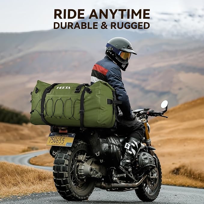 HEETA Waterproof Duffel Bag Motorcycle Dry Bag Backpack, 60L/80L Extra Large Rolltop Travel Duffle Bags with Straps & Handles for Kayaking Rafting Boating Canoeing Camping Gym Beach Cruise Ship