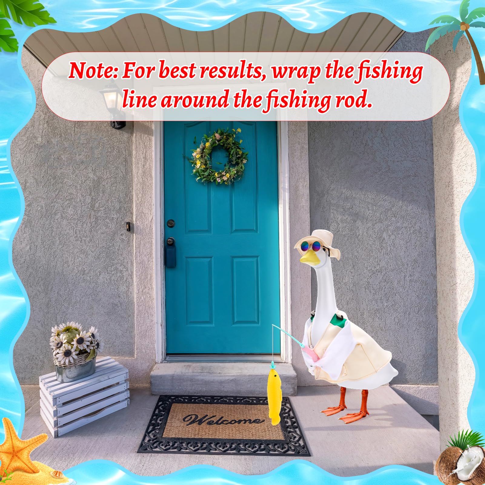 Hoemwarm Fishing Porch Goose Outfits Set Cute Porch Goose Outfits Costume Clothes for 23 Inch Statue Outdoor Garden Yard Patio Camping Fishing Party Decoration