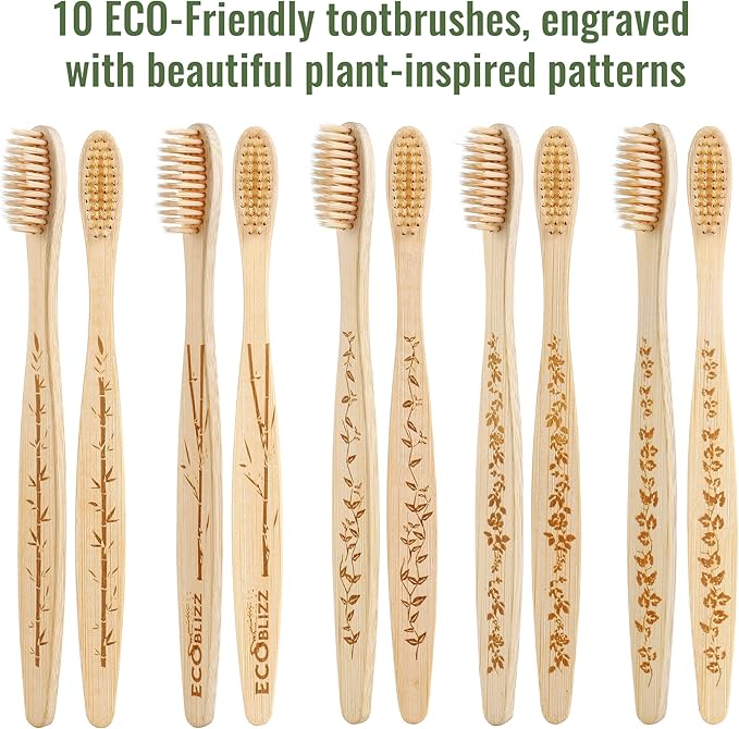 Bamboo Toothbrushes - Biodegradable Eco Friendly Soft Toothbrushes for Adults, Kids - Natural Wooden Toothbrushes with Soft Bristles - 10 Pcs Family Toothbrush Pack