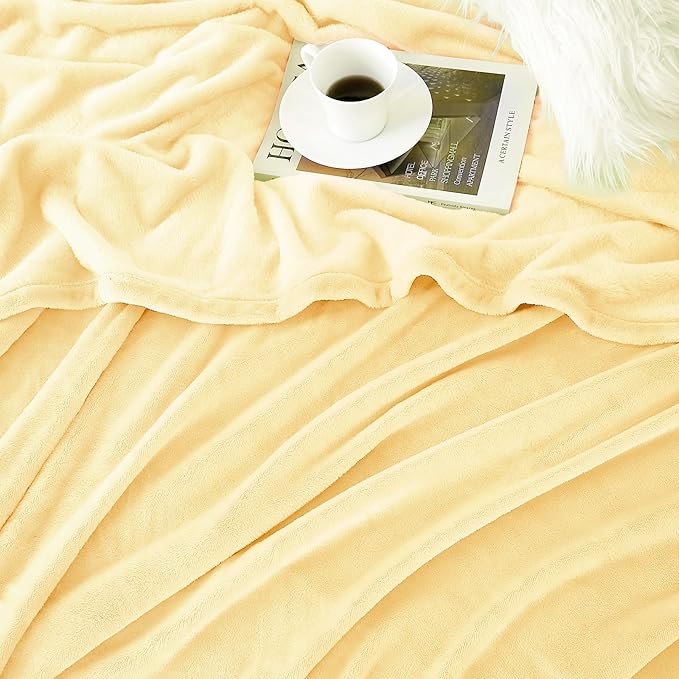 Hansleep Fleece Cream Yellow Throw XL Blanket, Super Soft Flannel Fuzzy Plush Cozy Blanket for All Seasons, Cream Yellow, Throw XL 50x70 Inches