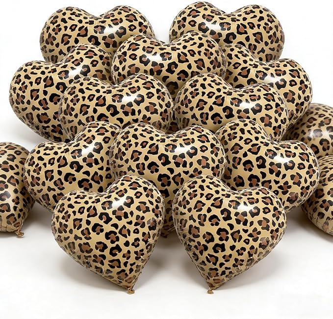 12 Pcs Leopard Print Heart Balloons 18 Inch cheetah Heart Shaped Foil Balloons for Valentine's Day Wedding Bridal Shower Engagement Birthday Party Camo Animal Jungle Party Supplies