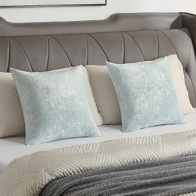 FUTEI Light Blue Flannel Throw Pillow Covers 18x18 Inch Set of 2,Soft Dimensional Textured Cushion Cases,Modern Home Decor for Couch Living Room