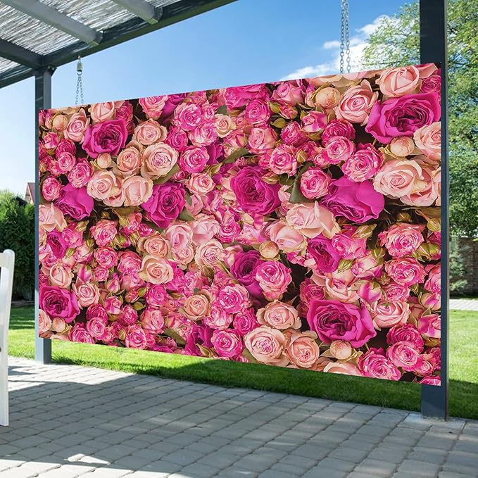10x8ft Pink Red Rose Floral Wall Backdrop Flowers Photography Background Mothers Day Valentine's Day Backdrop Girls Birthday Party Baby Shower Wedding Decoration Banner