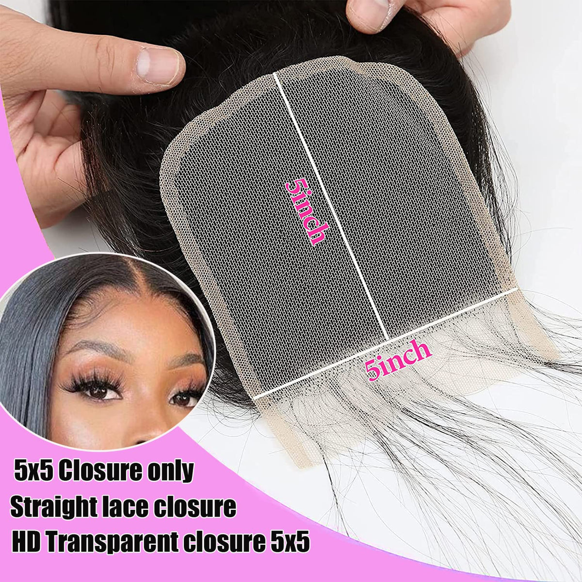 Liangya Hair Hd Closure 5x5 Straight Closure 5x5 Transparent Lace 12A Virgin Remy Human Hair Frontal Pre Plucked With Baby Hair Natural Hairline (14inch)