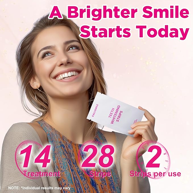 CALLSMILE Teeth Whitening Strips - 14 Treatments Enamel Safe, Professional Teeth Whitening with Non-Slip Dry Strip Technology, Deep Stains Removal, No Sensitivity, Coconut (28 Strips)