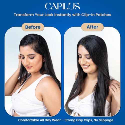 Capilus Invisible Hair Patch (Natural Brown, 12 Inch 1 Pack) | 100% Indian Human Hair Extensions for Women & Girls | Natural-Looking Volumizer | Undetectable, Durable & Non-Damaging Clip Mechanism
