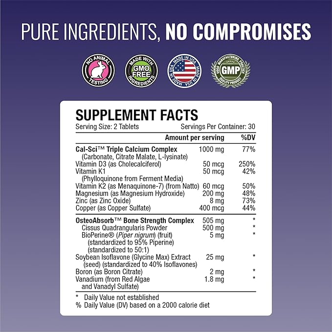 Approved Science Bonesyl - Strengthen Bones, Limit Bone Density Loss - Maintain Overall Bone Health - K2, BioPerine, and Magnesium - 60 Tablets - Vegan - Made in USA