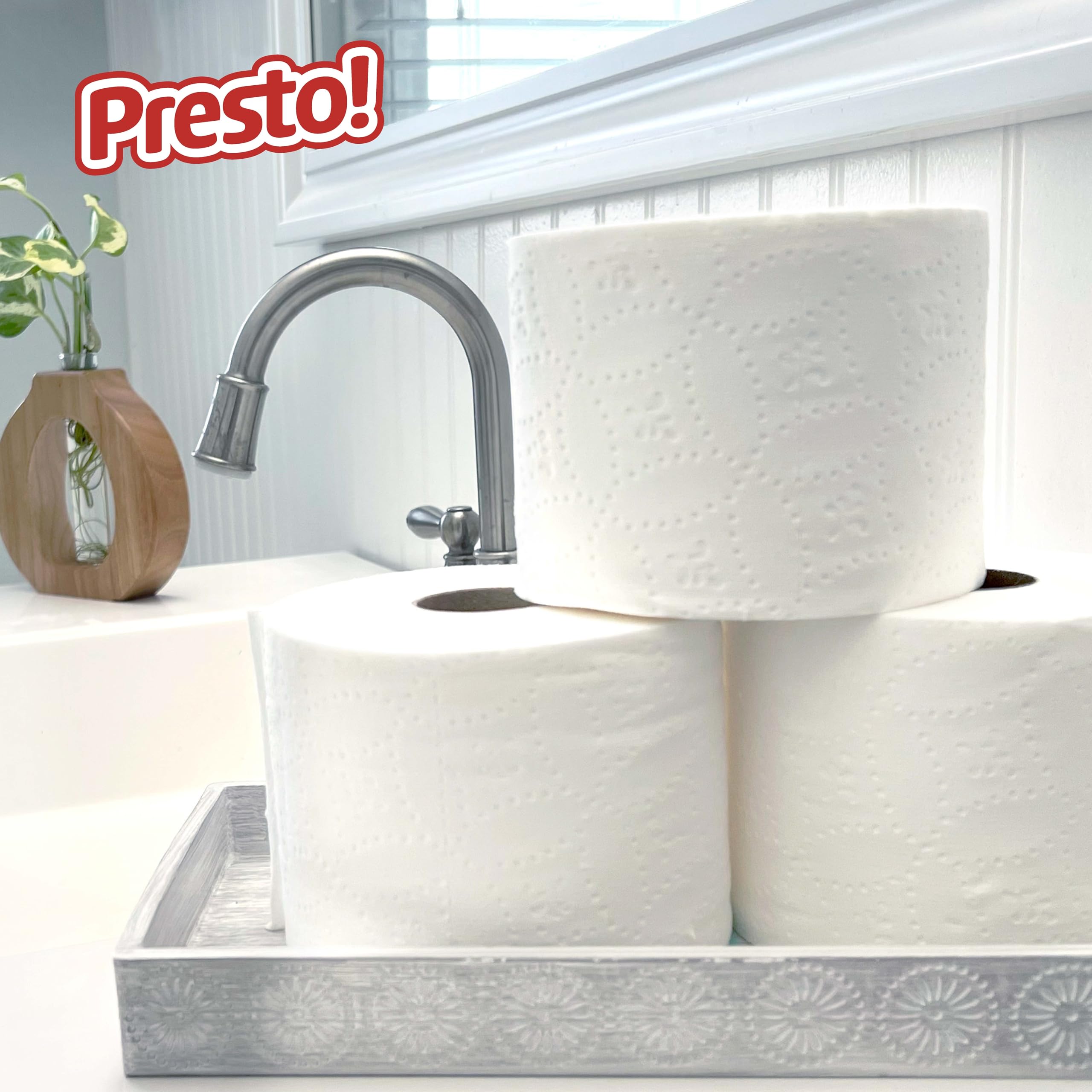 Amazon Brand - Presto! Ultra-Strong 2-Ply Toilet Paper, 12 Mega Rolls = 60 Regular Rolls, 308 Sheets Per Roll, Unscented