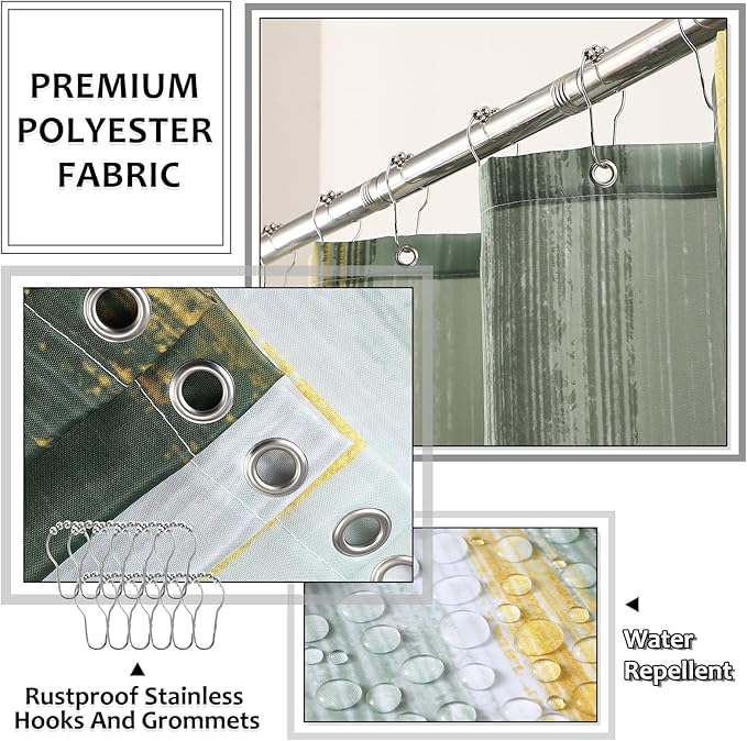 Bathroom Set - Sage Green Bathroom Accessories Set, Bathroom Sets with Shower Curtain and Rugs, Sage Green Shower Curtain Set with Bathroom Trash Can, Soap Dispenser, Soap Dish for Home Decor