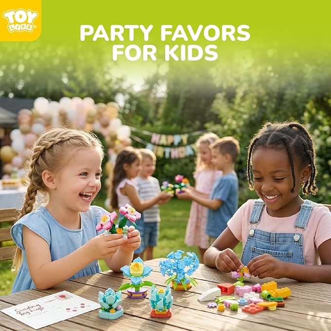 TOY Life 36 Pack Party Favors for Kids, Tiny Plants Mini Flowers Building Blocks Set for Classroom Prize, Flowers Botanical Succulents Building Toy with Cards, Easter Basket Stuffers for Boys Girls 6+