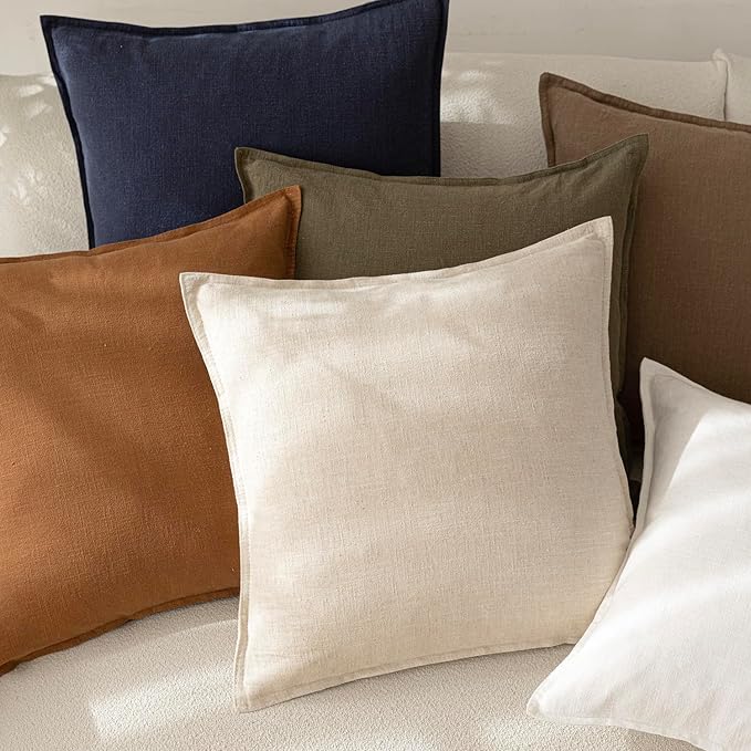 Foindtower Pack of 2, Decorative Linen Soild Throw Pillow Covers Soft Accent Cushion Case Boho Farmhouse Neutral Pillowcase for Couch Sofa Bed Living Room Home Decor 22 x 22 Inch Natural Beige