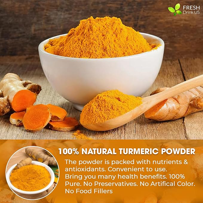 FRESHDRINKUS, Premium 2.5oz Turmeric Powder, 100% Natural & Pure Turmeric Powder, Ground Turmeric Powder, Turmeric Seasoning Root Powder, No Additives, No Gluten, Vegan.