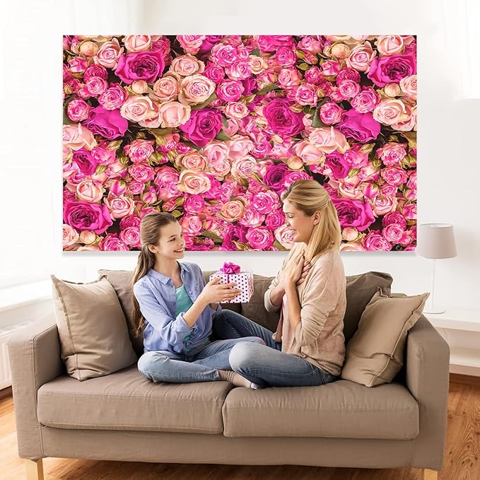 5x3FT Pink Rose Flower Wall Backdrop Spring Tea Party Photography Background Girls Princess Birthday Wedding Mothers Day Baby Shower Dessert Cake Table Decoration Banner