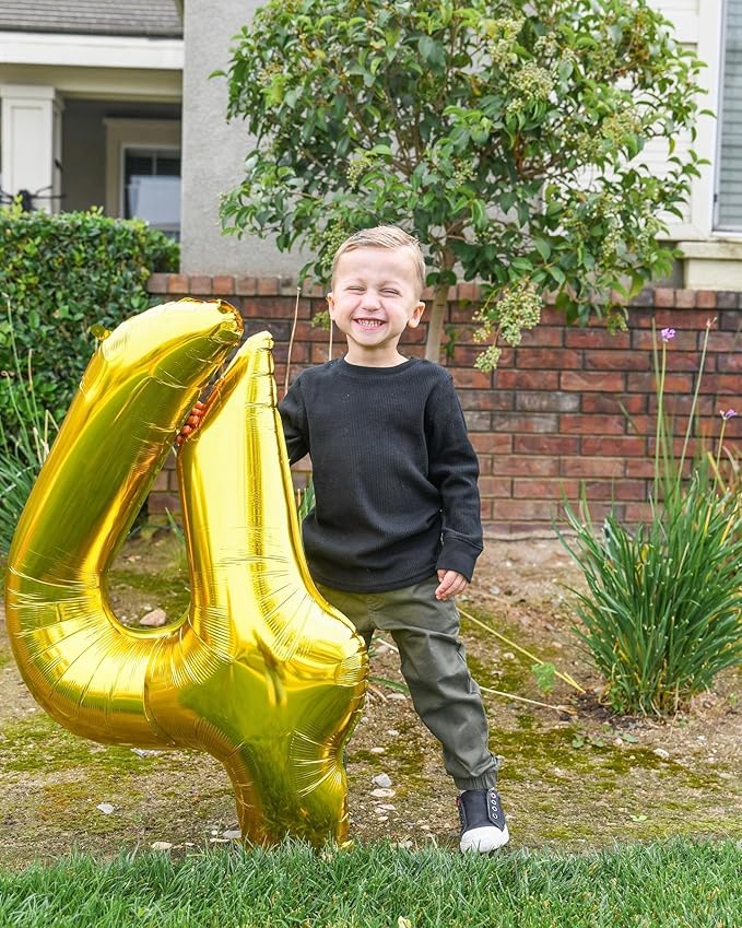 Gold Number 4 Balloon 40 Inch, 4 Balloon Number, 4th Birthday Decorations, Gold Party Supplies for Boys Girls