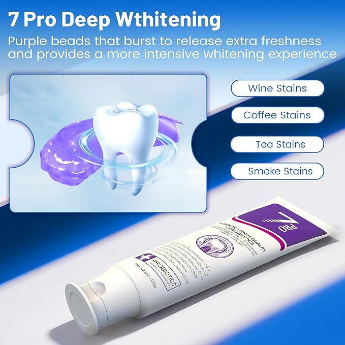 SP-6 Toothpaste Set, 6 Probiotics for Whitening & Cooling Fresh Breath, and 7- Pro Intense Whitening, Fluoride-Free, Safe for Enamel, Deep Brigthtening & Freshness 3 in1 Set