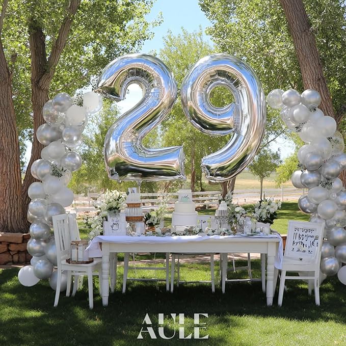 AULE 40 Inch Large 29 Balloon Numbers Silver, Big Foil Number Balloons, Giant Helium Happy 29th Birthday Party Decorations for Man and Women, Huge Mylar Anniversary Party Supplies