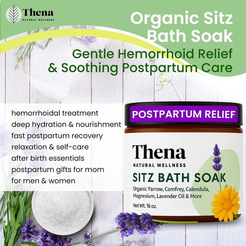 Best Organic Sitz Bath Soak Postpartum Care and Post Partum Essentials, Natural Hemorrhoid Treatment for Women & Moms with Epsom Dead Sea Salt Witch Hazel, Sitz Bath for Toilet, Thena