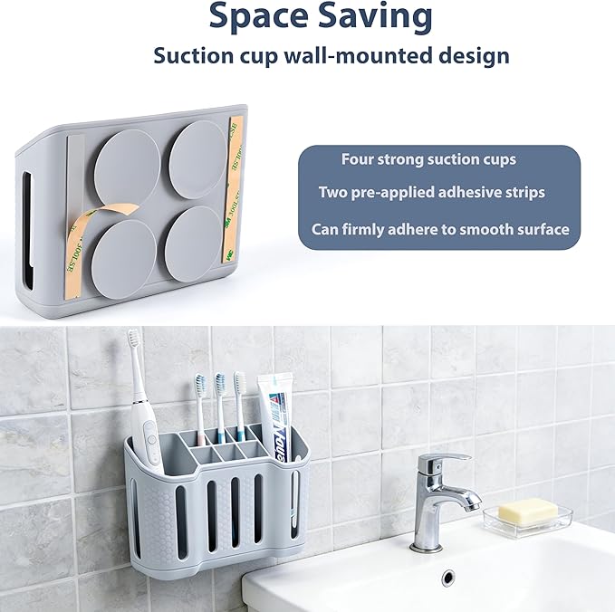 Toothbrush Holders for Bathrooms, Electric Toothbrush, Shaver and Toothpaste Holder, 6 Small Slots &2 Large Slots, Bathroom Organizer and Storage, Bathroom Accessories (Gray)