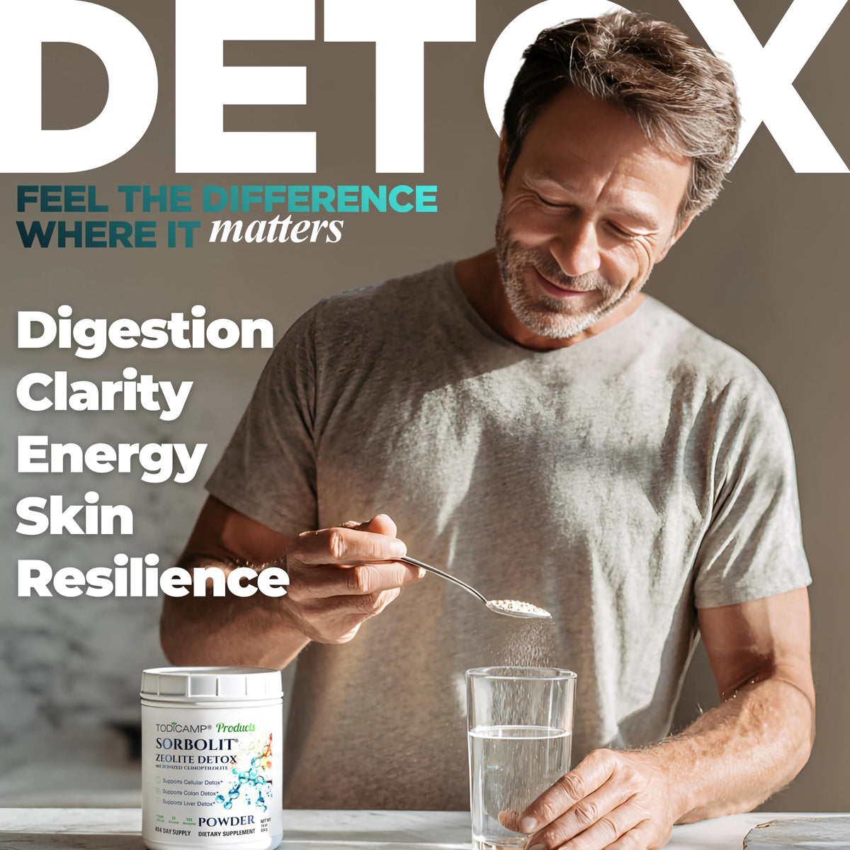 TODICAMP Zeolite Detox Sorbolit - Zeolite Binder Supplement for Full Body Detox - Gut Cleanse, Cellular and Liver Detox (1 Pound (Pack of 1))