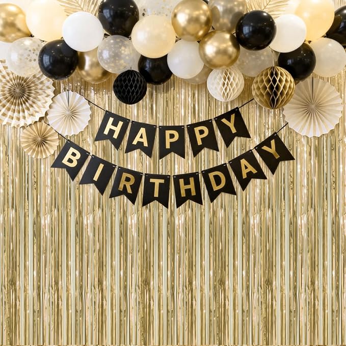 jijAcraft 3 Pack Champagne Gold Tinsel Foil Fringe Curtain, Light Gold Party Photo Backdrop for Bridal Showers Wedding Engagement Anniversary Birthday Graduation New Year’s Holidays Decorations